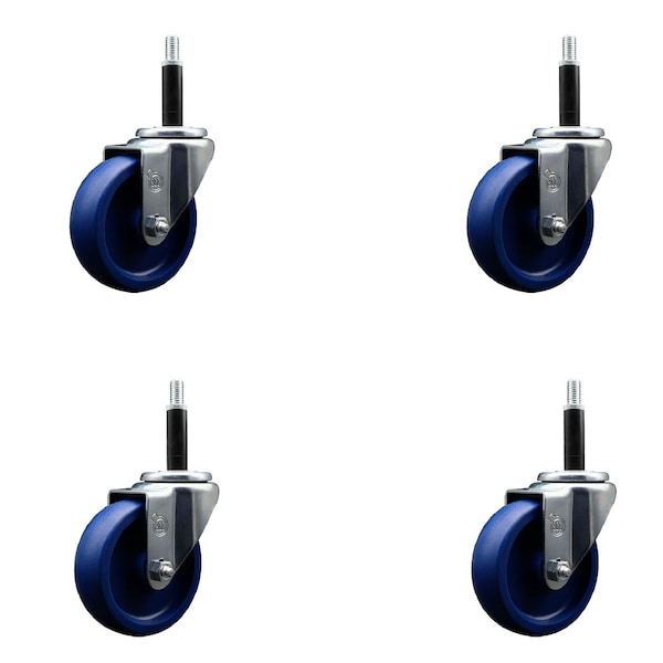 Service Caster 4'' SS Solid Poly Wheel Swivel 3/4'' Expanding Stem Caster Set, 4PK SCC-SSEX20S414-SPUS-34-4 - main